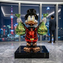 Billionaire Duck Money Bags Lifesize 150 cm sculpture, alternate view