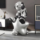 Astral Silver Astronaut Beats On Star 90 cm sculpture
