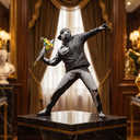 Banksy Flower Thrower sculpture, alternate view